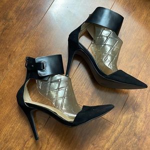 Zara Trafalue Womens Black Pointed Heels w/ Zippered Ankle Strap sz 37